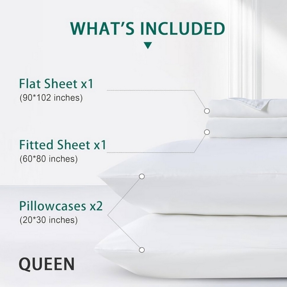 NIB Bamboo Sheet set 4 Pieces Queen White Deep Pockets - Picture 7 of 13